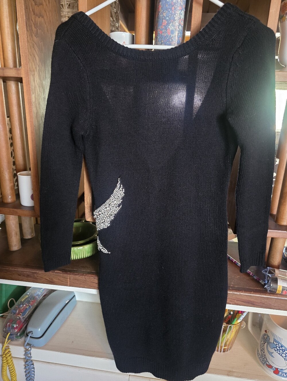 Ba&sh Black Knit Long-Sleeve Dress with Embellished Detail 0 NWT